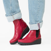 Bresley Prop Red Wrinkle Ankle Boot Model Shot. Size 43 womens shoes