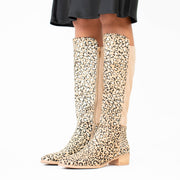 Django and Juliette Tetley Leopard Print Long Boot Model Shot. Size 43 womens shoes