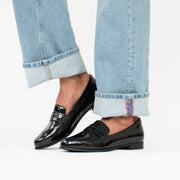 Ziera Towson Black Patent Loafers Model Shot. Size 43 womens shoes