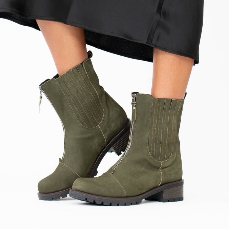 Babouche Billy 3 Khaki Ankle Boot model shot. size 43 womens shoes