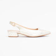 Chrissie Stacy Metallic Gold Shoes side. Size 42 womens shoes
