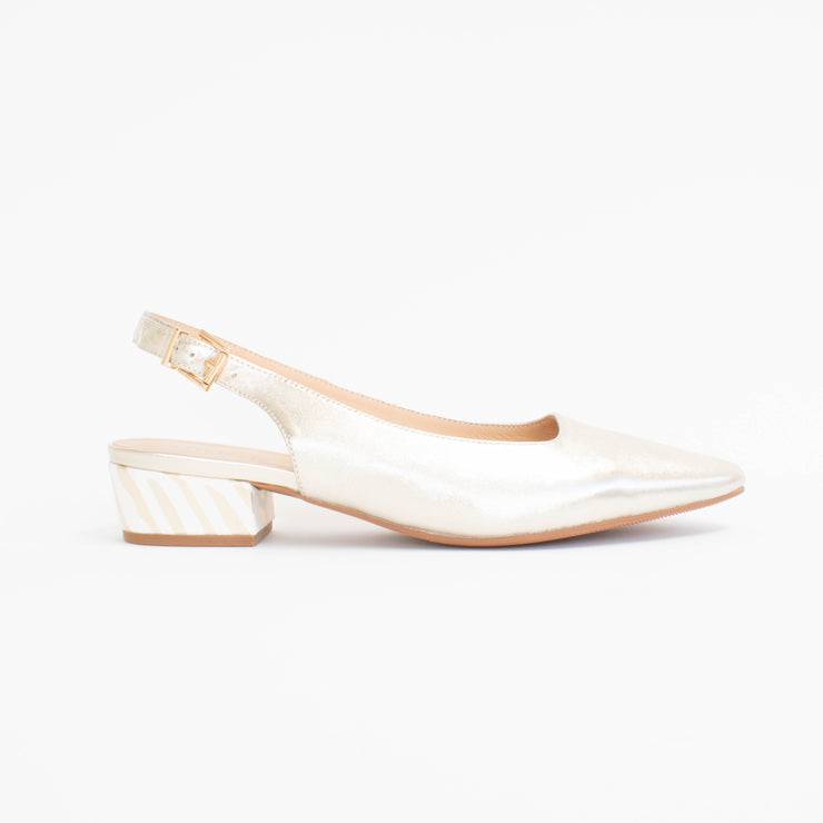 Chrissie Stacy Metallic Gold Shoes side. Size 42 womens shoes