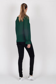 Tall model wearing Amelia Top Forest, back