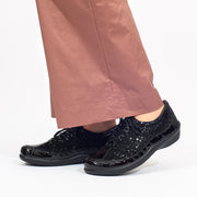 Ziera Allsorts Black Sparkle Sneaker Model Shot side. Size 42 womens shoes