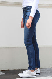 Side view of tall model in Aspen Y 34Leg Sian Wash Jeans for tall women
