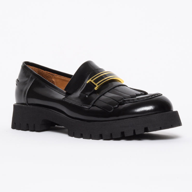 Babouche Lifestyle Reanne Black Hi Shine shoe front. Size 43 women's shoes