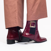 Dansi Henriqua Burgundy Patent Ankle Boot Model Shot back. Size 44 womens shoes