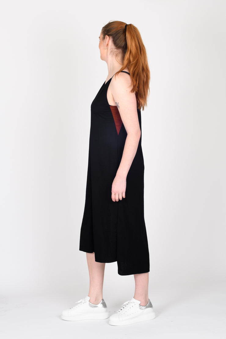 Side view of tall model wearing Breaking All The Rules Dress Black for tall women