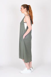 Side view of tall model wearing Breaking All The Rules Dress Sage for tall women