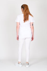 Back view of Tall model wearing Design Your Life V Tee White for tall women