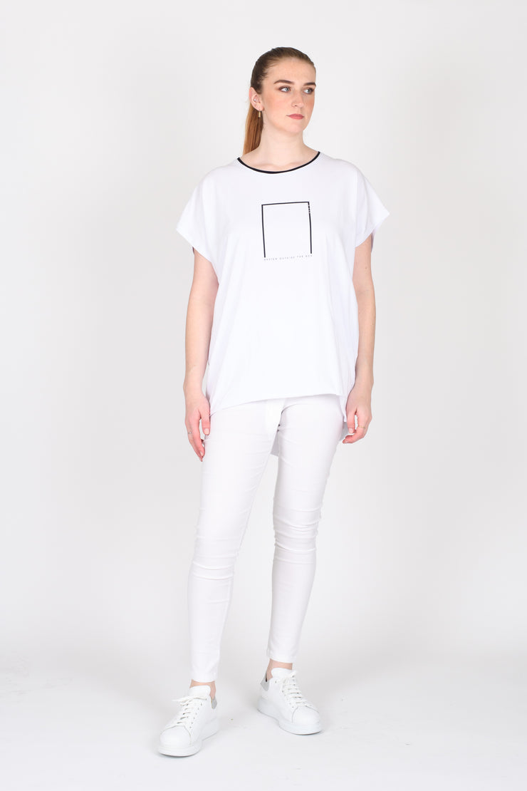 Front view of Tall model wearing Out Of Box Tee White for tall women