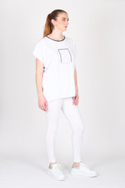 Tall model wearing Out Of Box Tee White for tall women