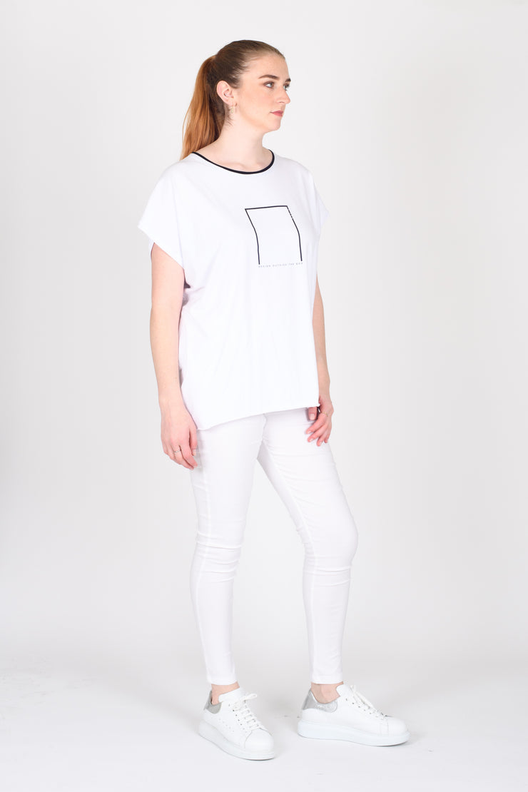 Tall model wearing Out Of Box Tee White for tall women
