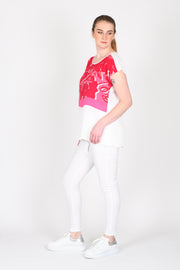 Side view of Tall model wearing Taylor Top Pink for tall women