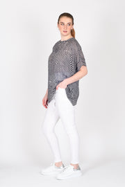 Tall model in Panel Breezy Top Chromatic Print for tall women