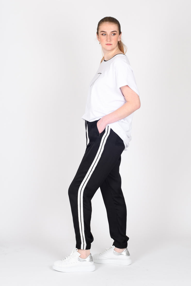 Side view of Tall model wearing Side Swipe Relax Pants for tall women