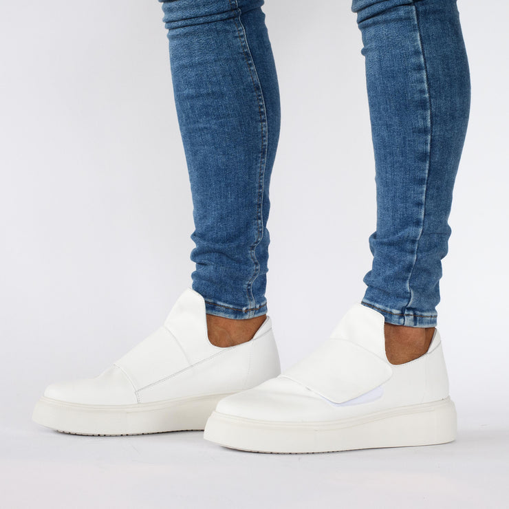 Model wearing Gelato Bodee White Sneakers. Womens size 44 shoes