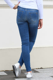 Back view of tall model in Tanya B 34Leg Talia Wash Jeans for tall women