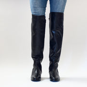 Tall model showing front of Pinto di Blu brand Poppy long boots. Available in womens sizes 42, 43, 44 and 45