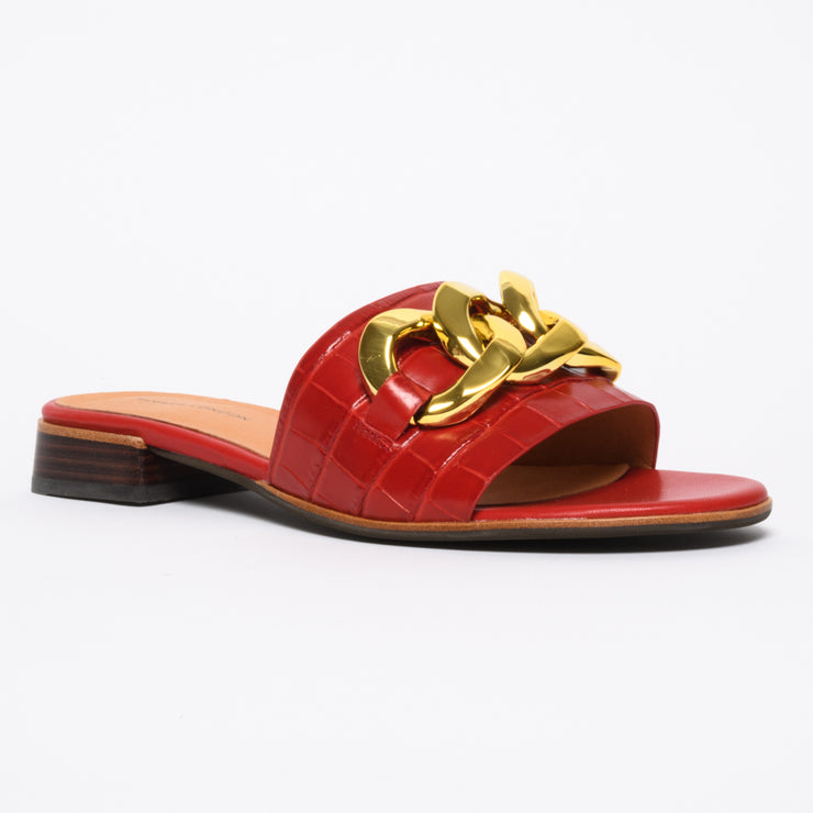 Tamara London Benny Red Croc Print sandals Front. Size 43 women's gold chain slide
