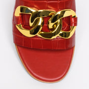 Tamara London Benny Red Croc Print Sandals. Size 43 women's gold chain Open toe slide