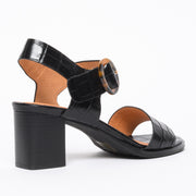 Bresley Sarcosi Black Croc back. Women's size 44 high heel open toe sandal
