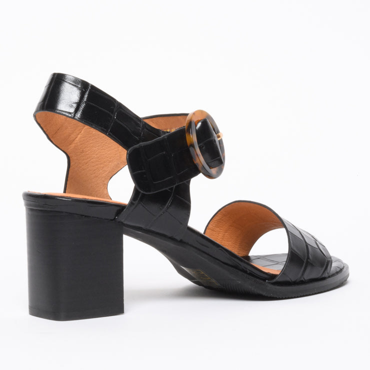 Bresley Sarcosi Black Croc back. Women's size 44 high heel open toe sandal
