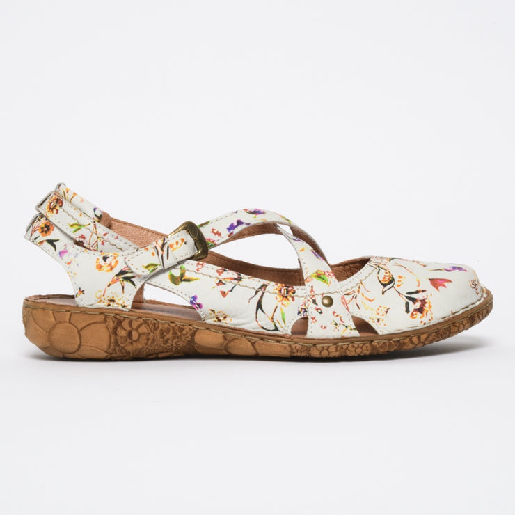 Josef Seibel Rosalie 13 White Floral Sandal side. Size 42 womens shoes