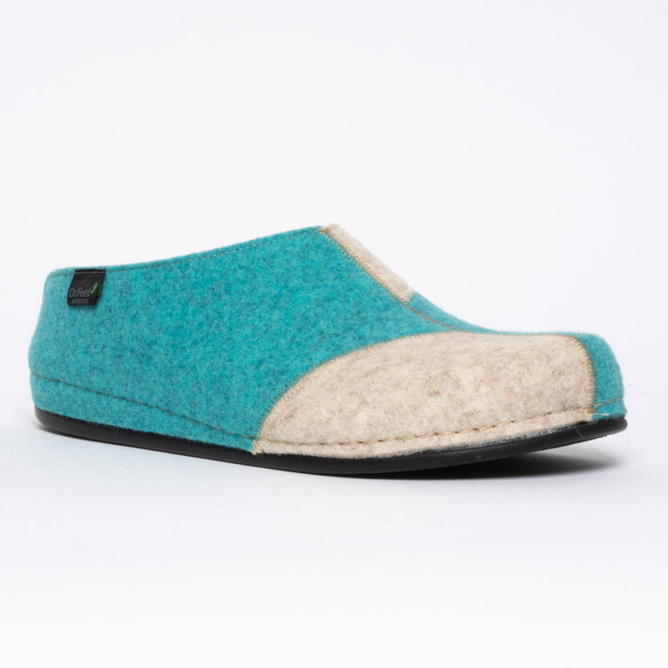 Dr Feet Hilda Aqua Mix Slipper front. Size 43 womens shoes