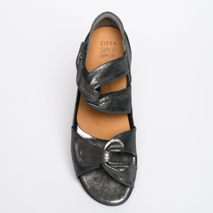Ziera Doxie Pewter Satin Metal Sandal top. Size 42 womens shoes