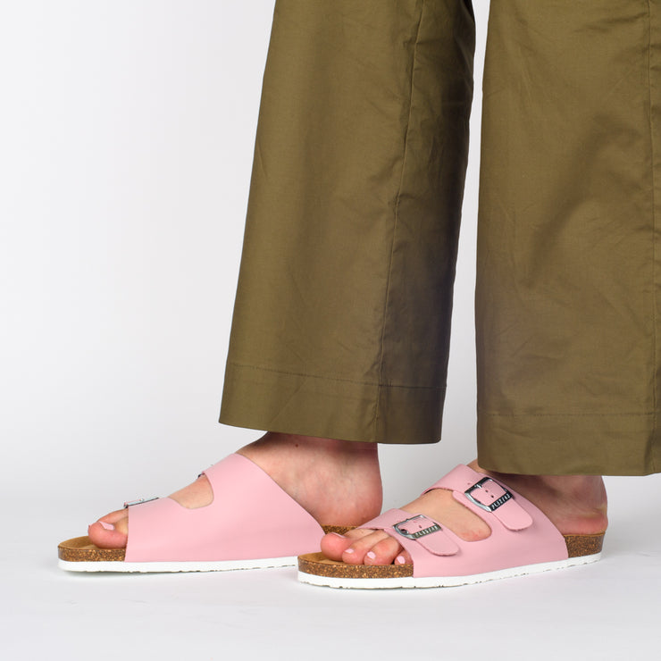 Model wearing Plakton Greta Pink Sandals. Size 42 womens shoes