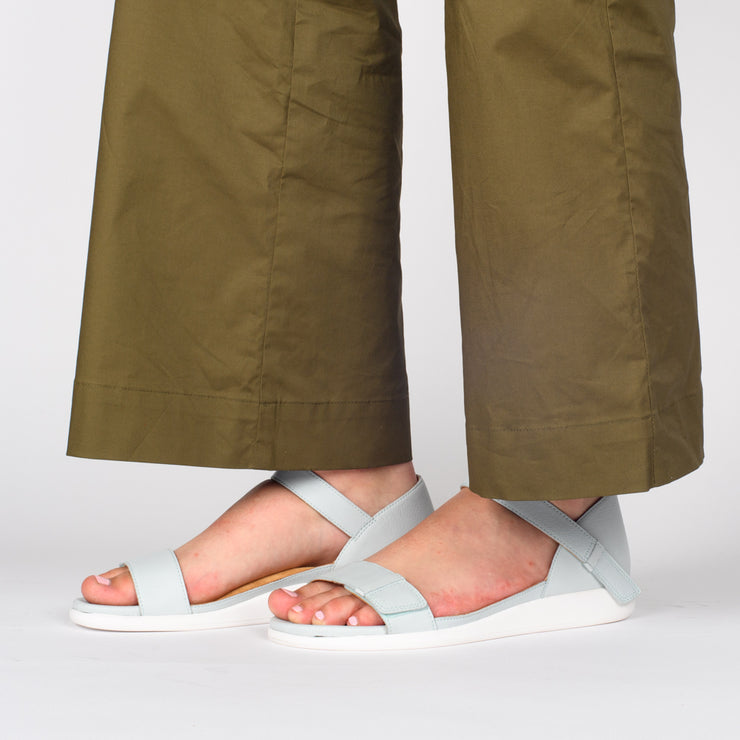 Model wearing Ziera Ilisha Pale Blue Sandals. Size 42 womens shoes