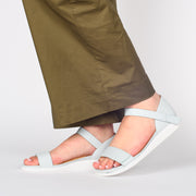 Model wearing Ziera Ilisha Pale Blue Sandals. Size 43 womens shoes