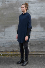 Tall model wearing X Lab Beginnings Polo Top in Navy for tall women