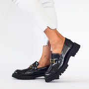 Model wearing Babouche Lifestyle Reanne Black Hi Shine shoes. Womens size 45 shoes