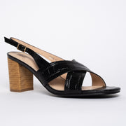 Katie N Me Clara 2 Black Croc Print Leather sandals front. Womens size 43 sandals