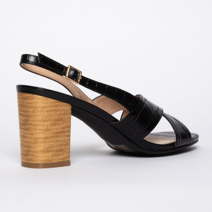 Katie N Me Clara 2 Black Croc Print Leather sandals back. Womens size 44 sandals