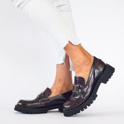 Model wearing Babouche Lifestyle Rae Burgundy shoes. Womens size 42 shoes