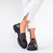 Model wearing Babouche Lifestyle Rae Burgundy shoes. Womens size 44 shoes
