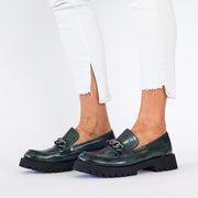 Model wearing Babouche Lifestyle Rain Green Hi Shine shoes. Womens size 43 shoes