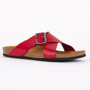 Plakton Gina Red Leather Slide front. Womens Size 44 sandals