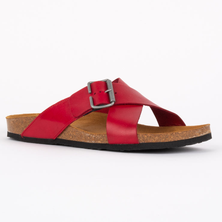 Plakton Gina Red Leather Slide front. Womens Size 44 sandals