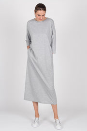 Tall model wearing Lulu Dress Grey Marle, front