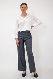 Tall model wearing Celine Pants Grey Check