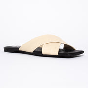 Minx Megs Ivory slides front. Womens Size 43 sandals