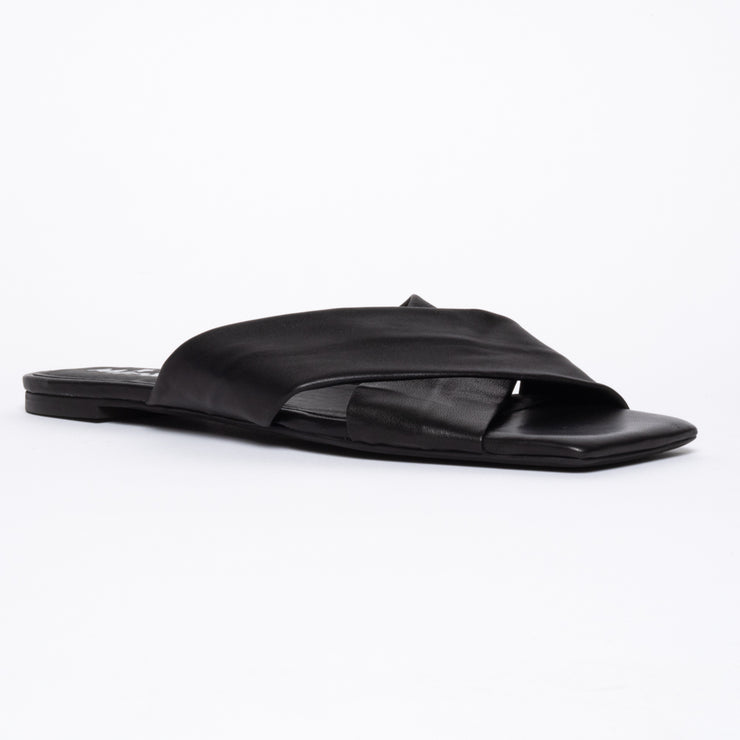 Minx Megs Black slides front. Womens Size 43 sandals