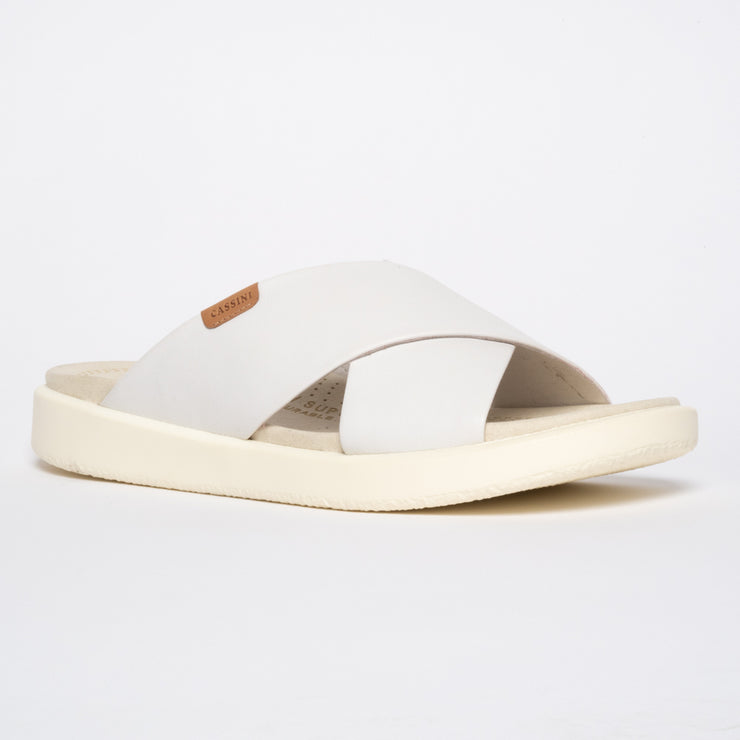 Cassini Martina White slides front. Size 43 women's sandals