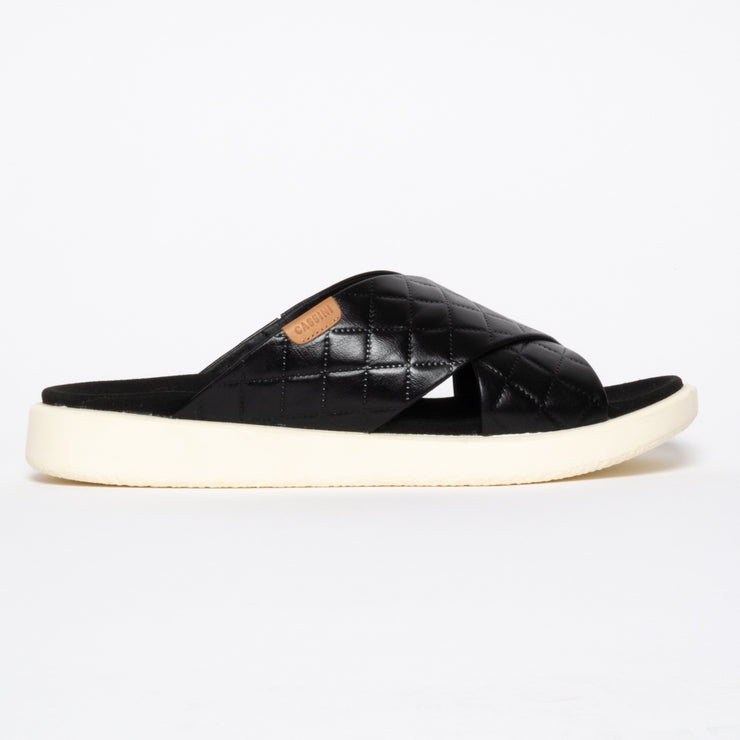 Cassini Martina Black Quilt slides side. Size 42 women's sandals