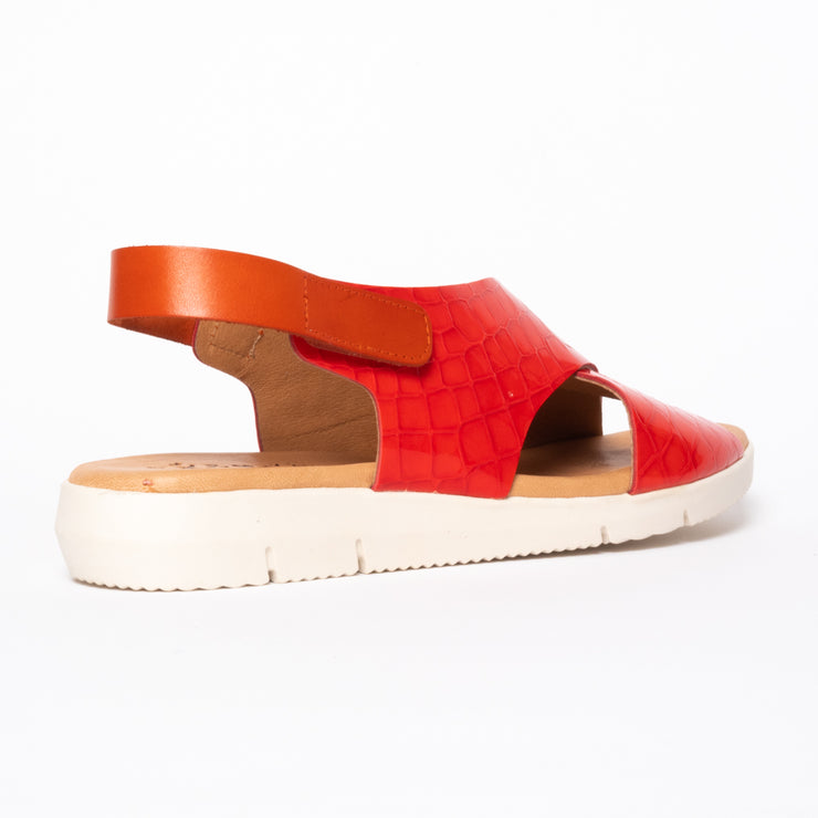 Rosa Orange Patent Croc Print back. Size 12 women's sandals
