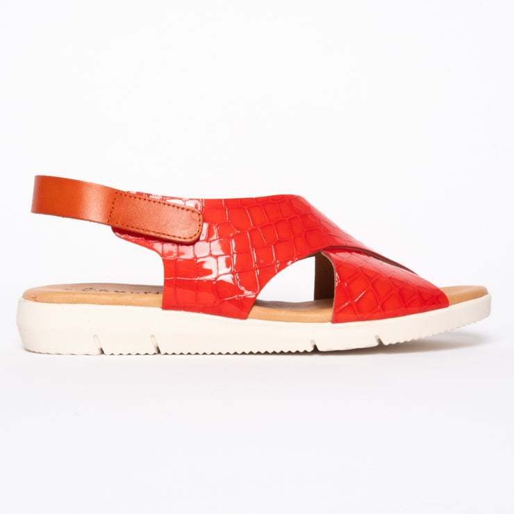 Rosa Orange Patent Croc Print side. Size 10 women's sandals
